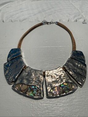 Abalone inlay silver-tone Statement Collar Necklace - 18-20”